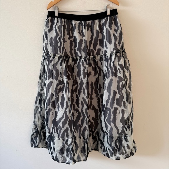 Anthropologie Dresses & Skirts - NWT Anthropologie Maeve Full Midi Skirt Tiered Black Gray Zebra Size Medium